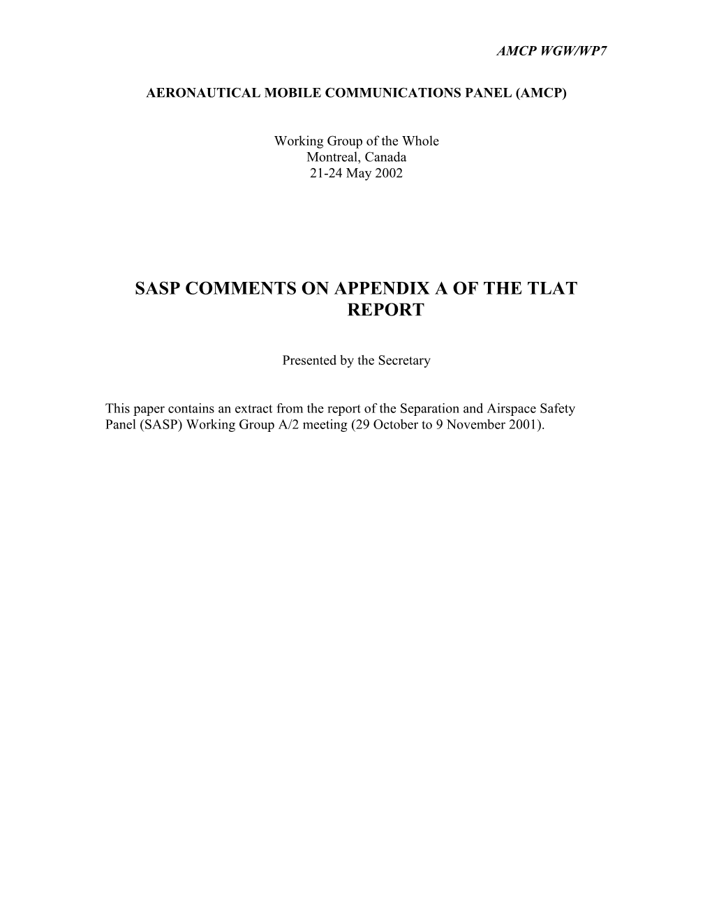 Sasp Comments on Appendix a of the Tlat Report