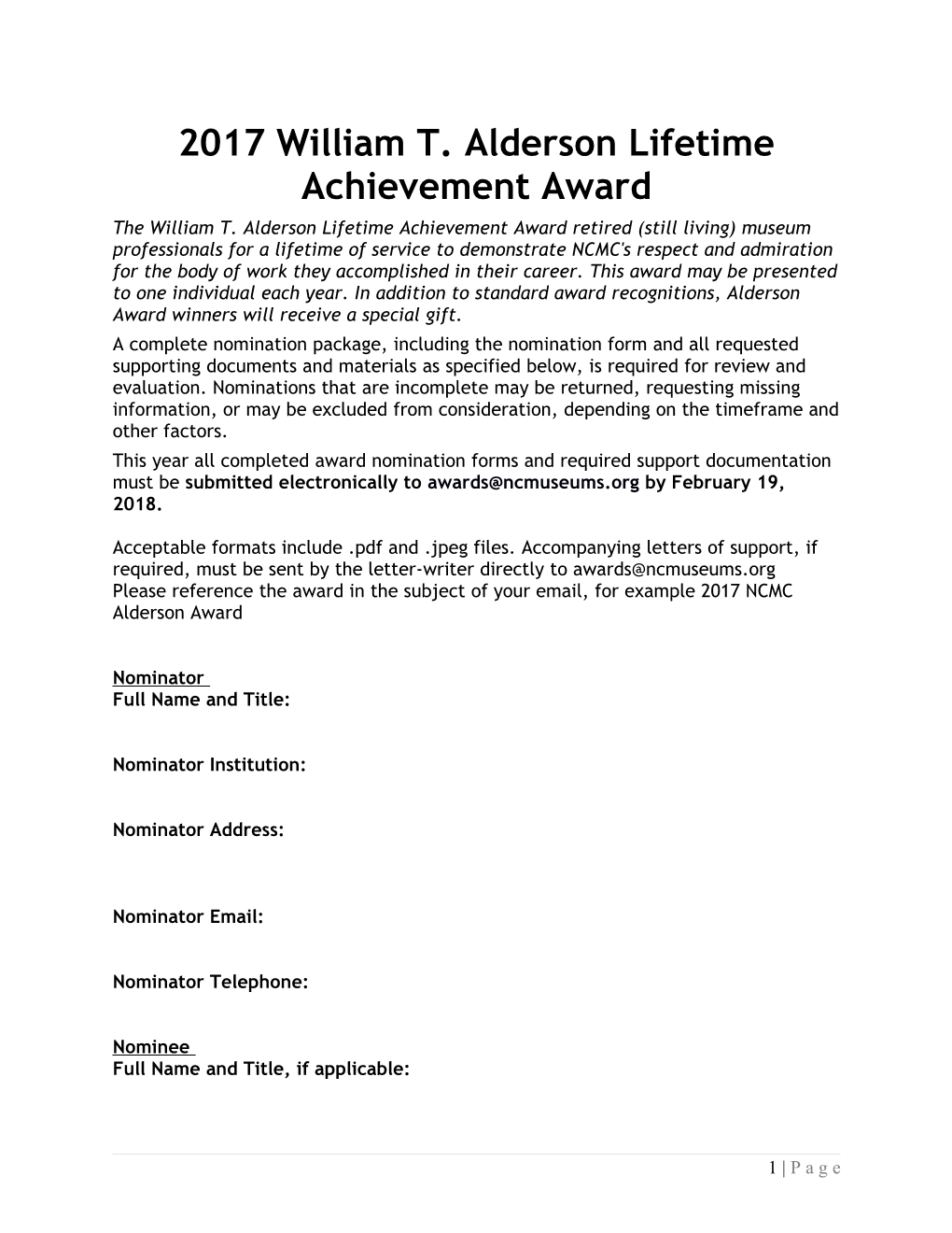 2017William T. Alderson Lifetime Achievement Award