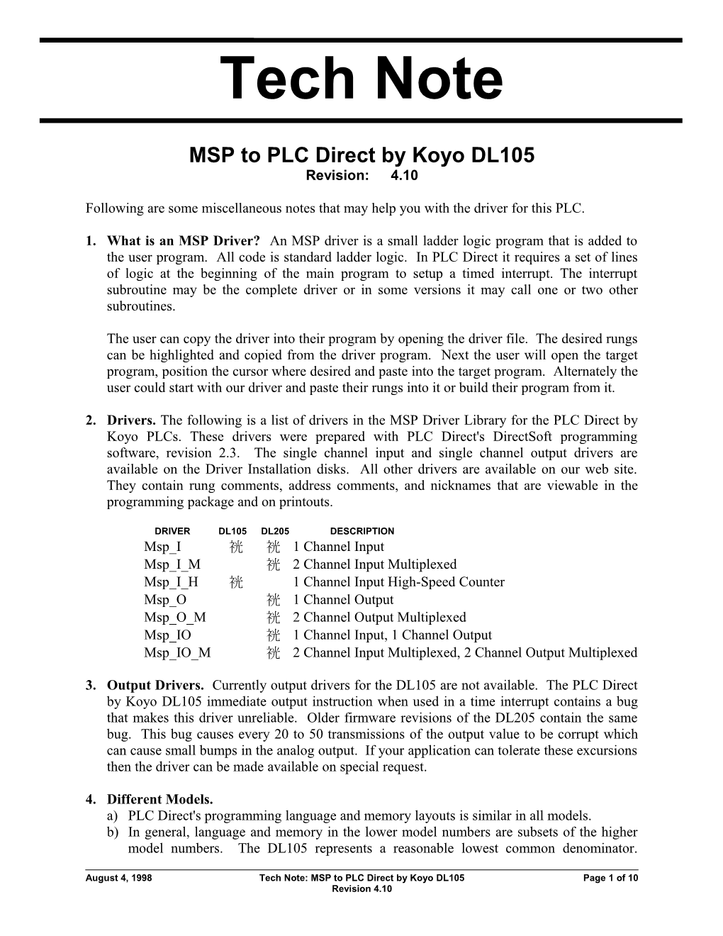 MSP to PLC Direct by Koyo DL105