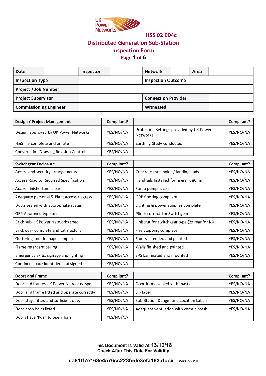 HSS 02 004C Distributed Generation Sub-Station Inspection Form