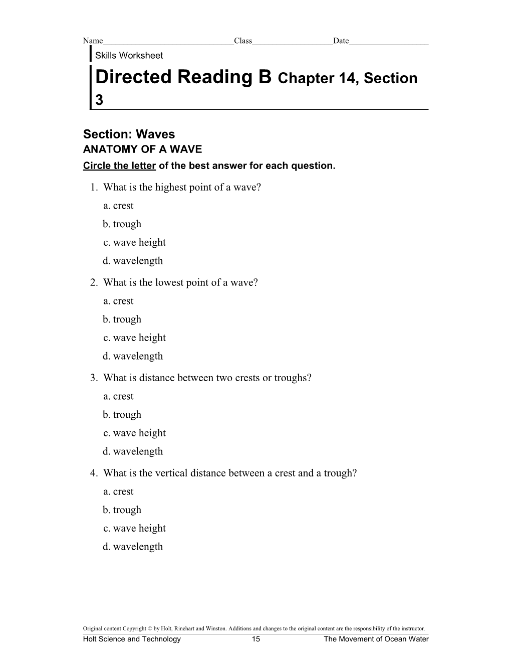 Directed Reading Bchapter 14, Section 3