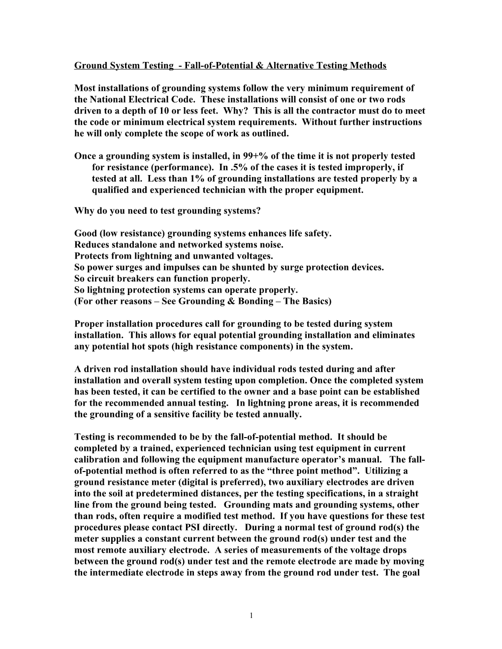 Ground System Testing - Fall-Of-Potential & Alternative Testing Methods