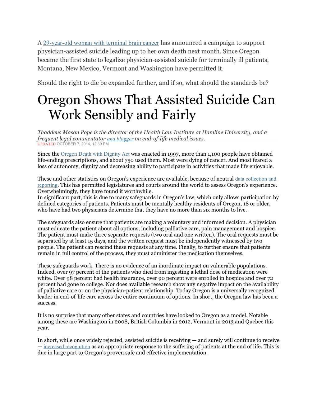Oregon Shows That Assisted Suicide Can Work Sensibly Andfairly