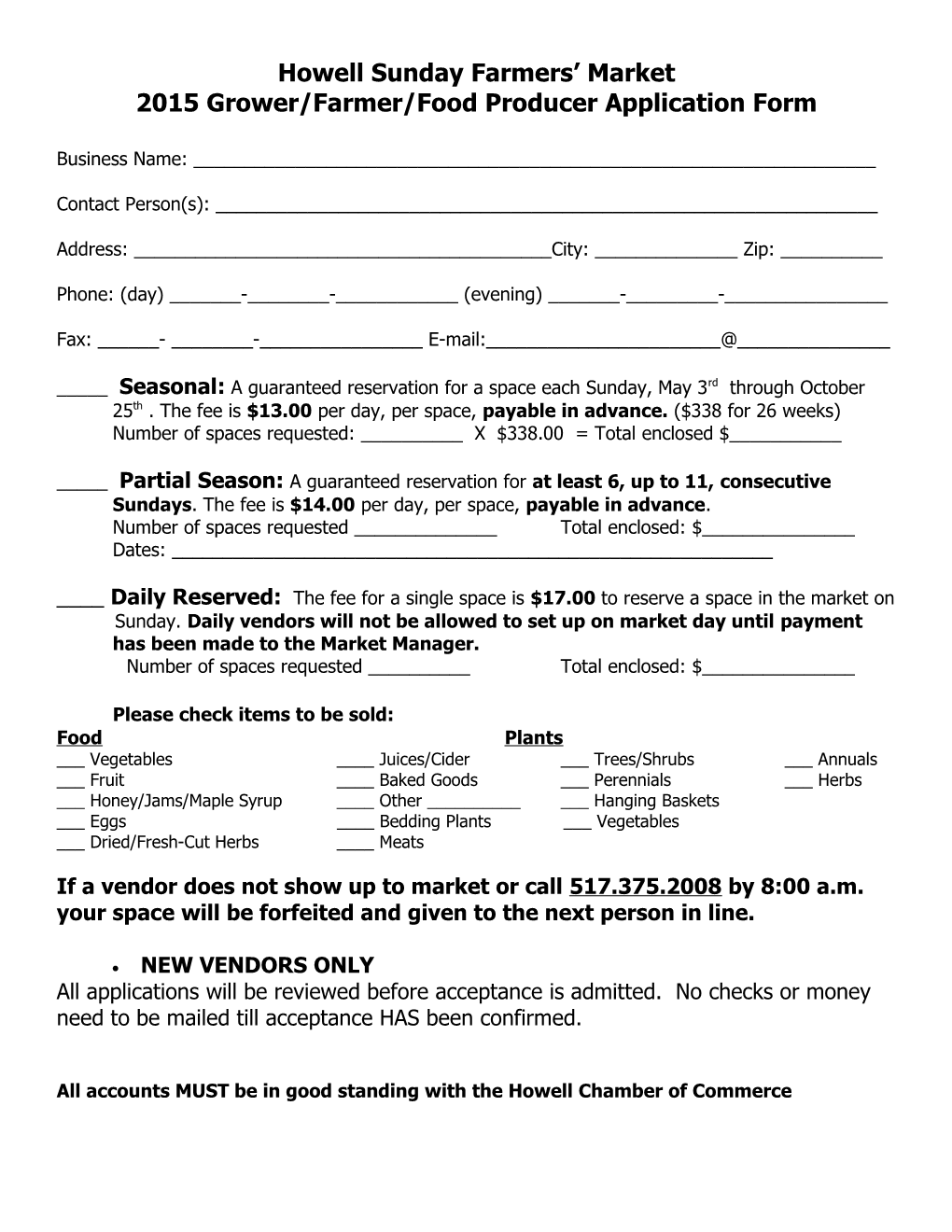 2015 Grower/Farmer/Food Producer Application Form