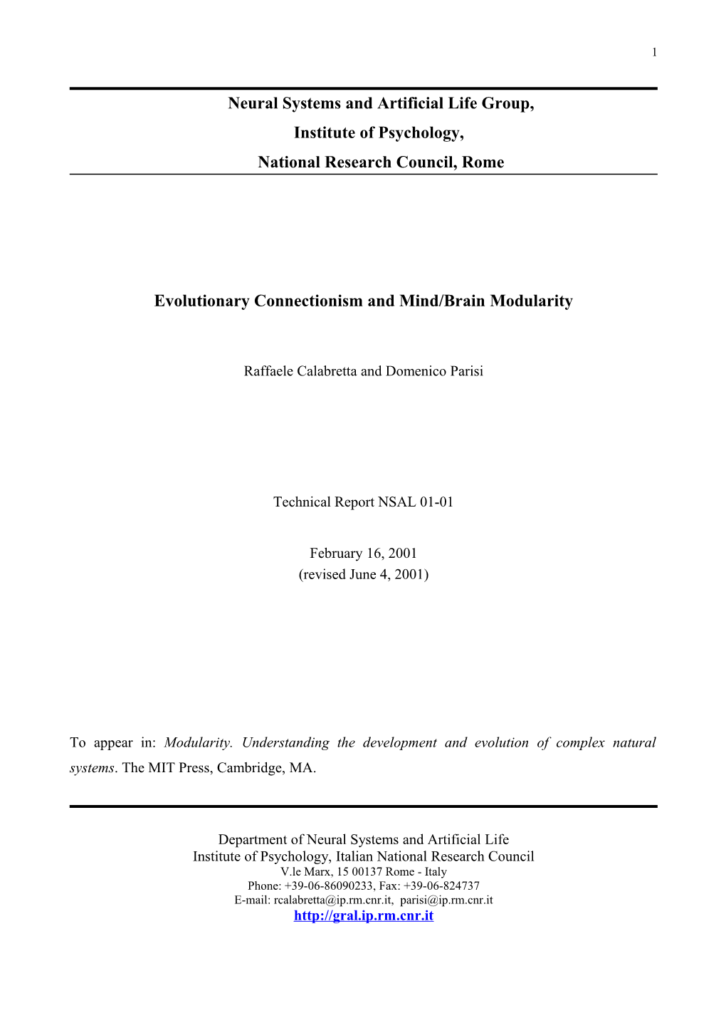 Evolutionary Connectionism and Mind/Brain Modularity