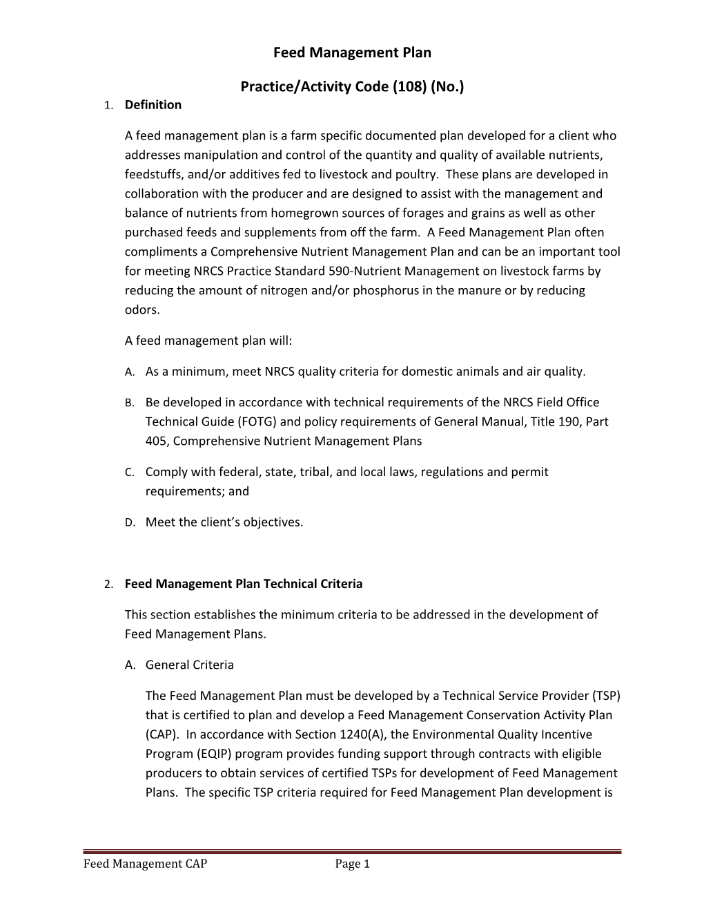 Feed Management Plan