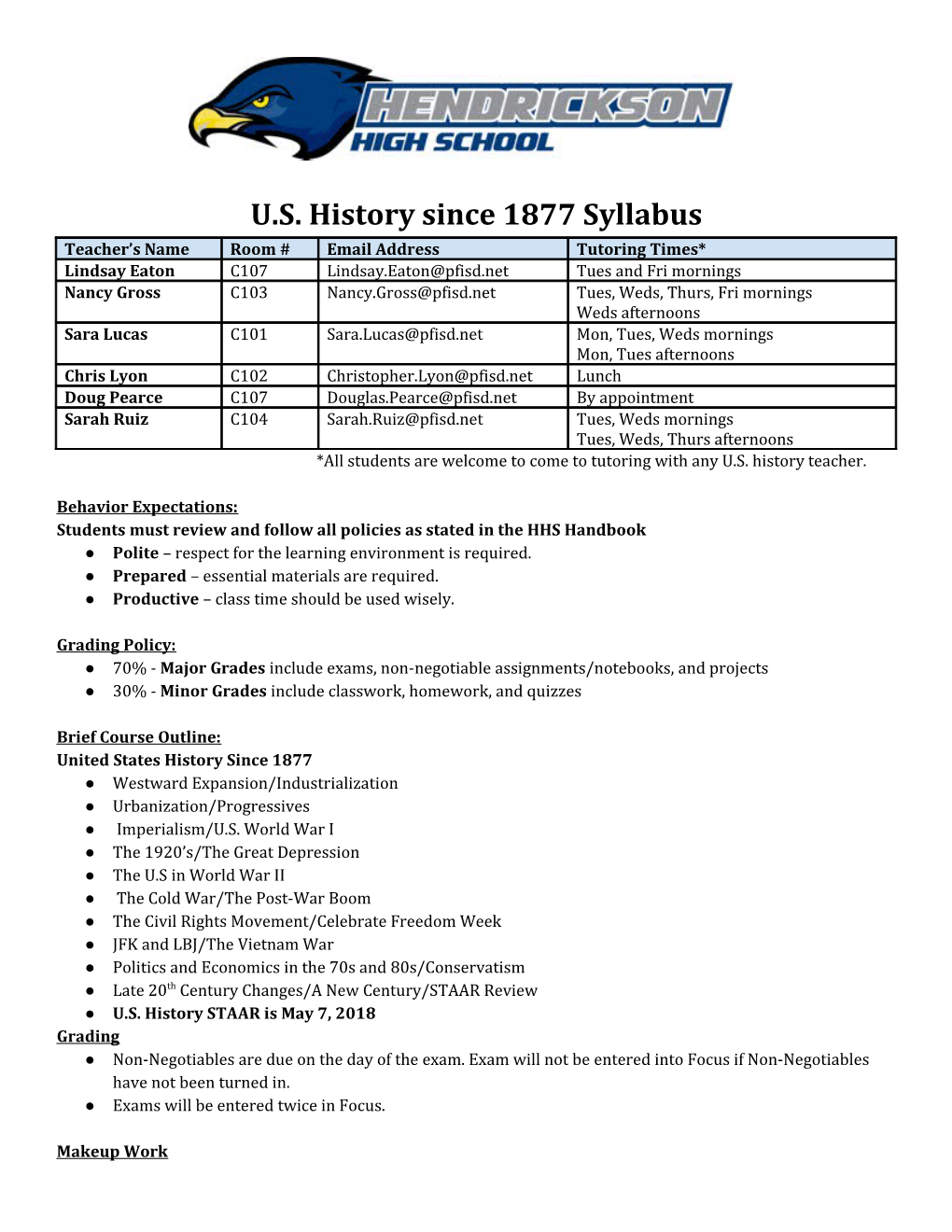 U.S. History Since 1877 Syllabus