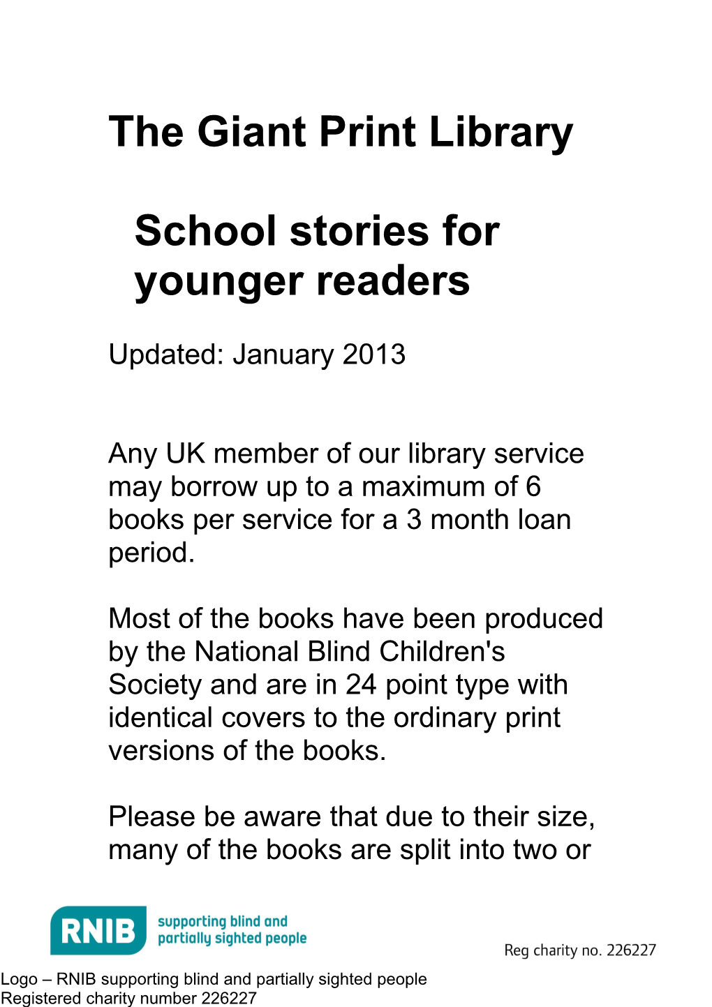 School Stories for Younger Readers in Giant Print (Word, 200KB)
