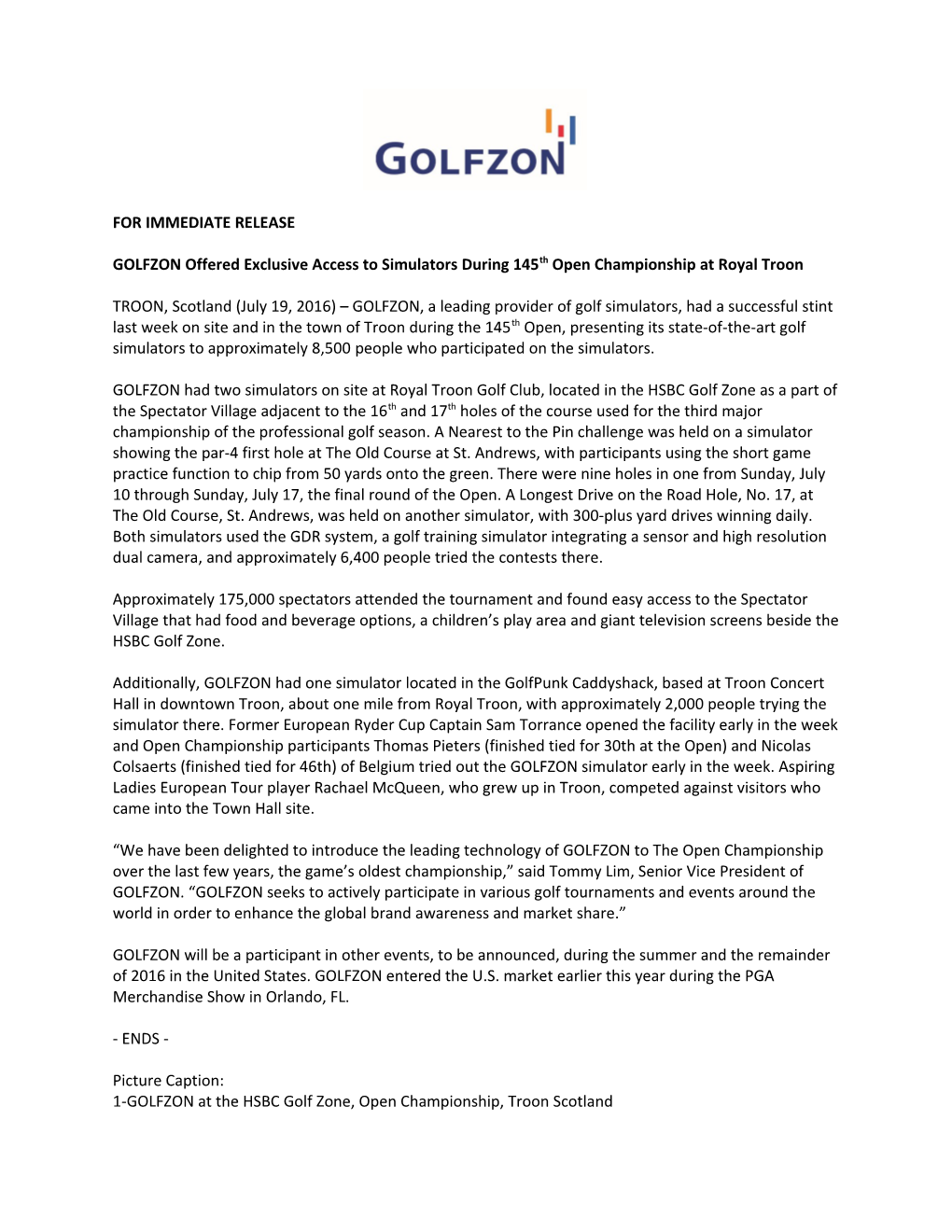 GOLFZON Offered Exclusive Access to Simulators During 145Th Open Championship at Royal Troon
