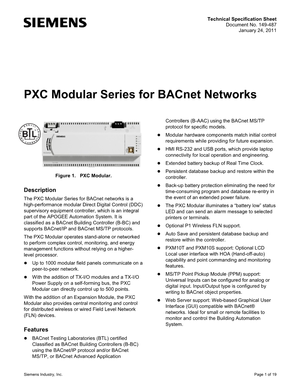PXC Modular Series for Bacnet Networks
