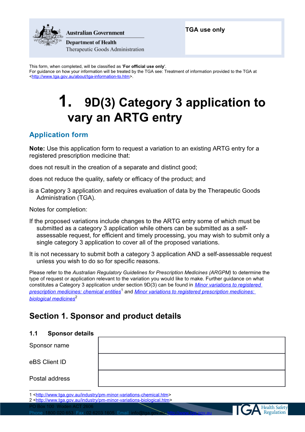 9D(3) Category 3 Application to Vary an ARTG Entry