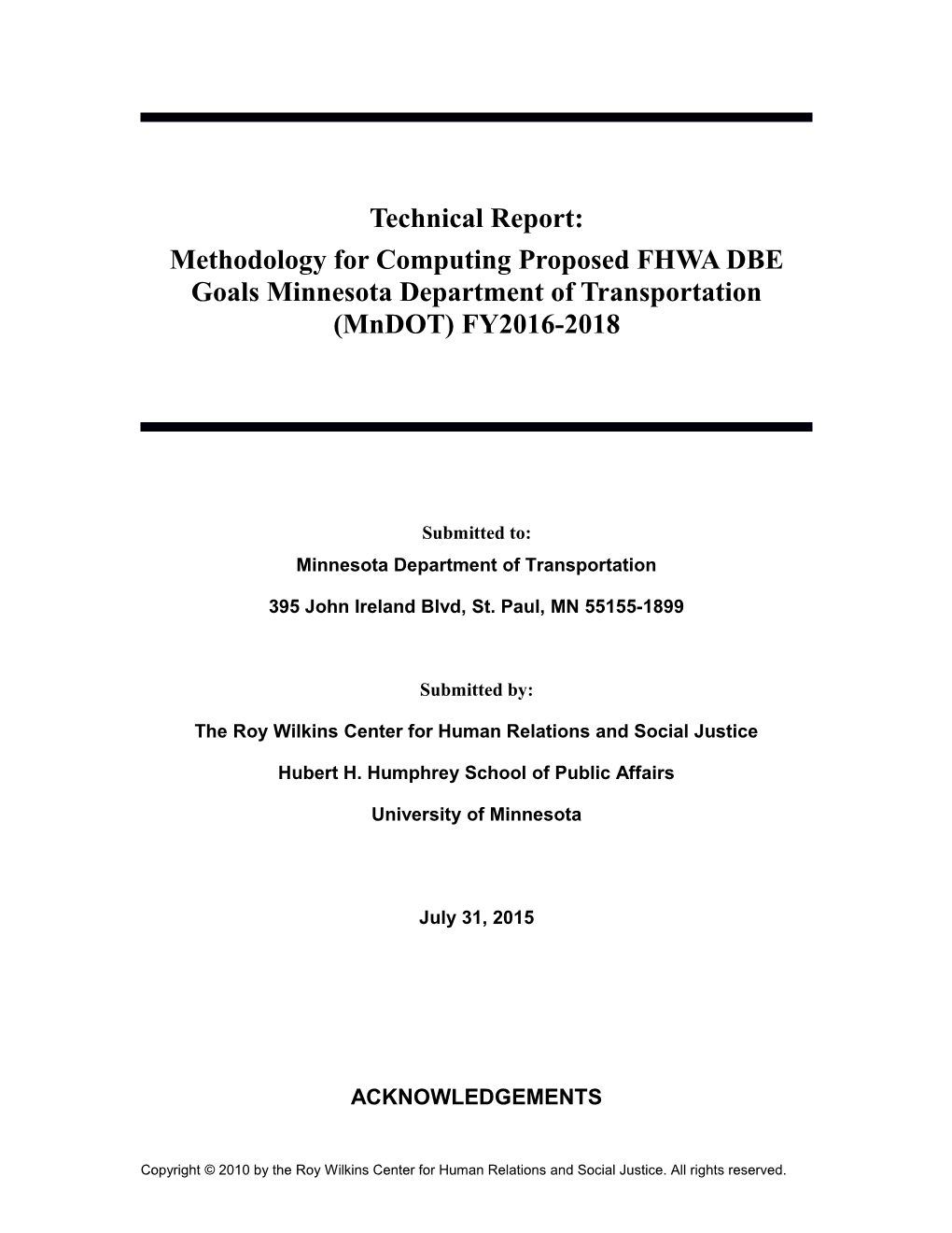 Methodology for Computing Proposed FHWA DBE Goals Minnesota Department of Transportation