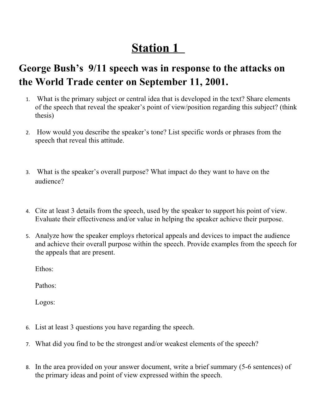 George Bush S 9/11 Speech Was in Response to the Attacks on the World Trade Center On