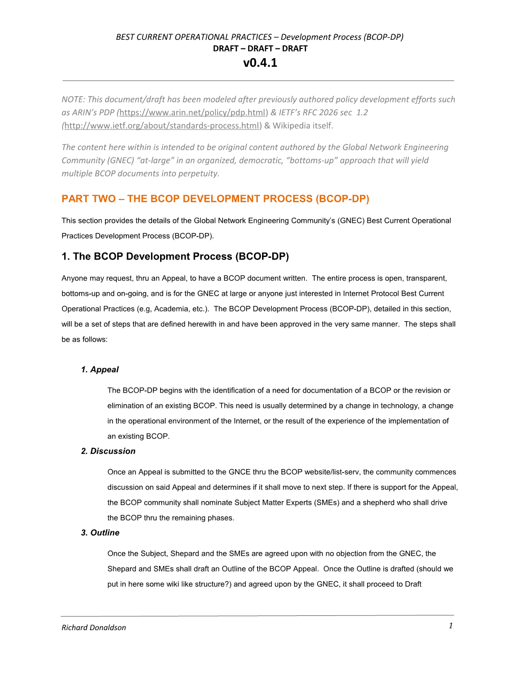 BEST CURRENT OPERATIONAL PRACTICES Development Process (BCOP-DP)