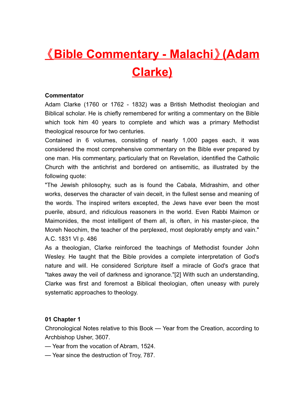 Bible Commentary - Malachi (Adam Clarke)