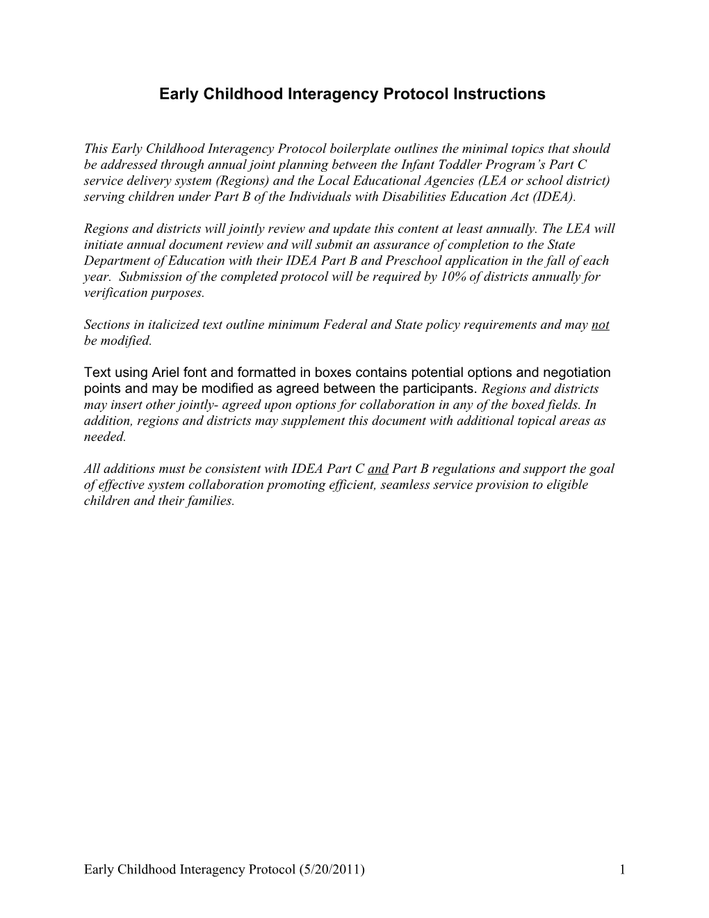 Early Childhood Interagency Protocol