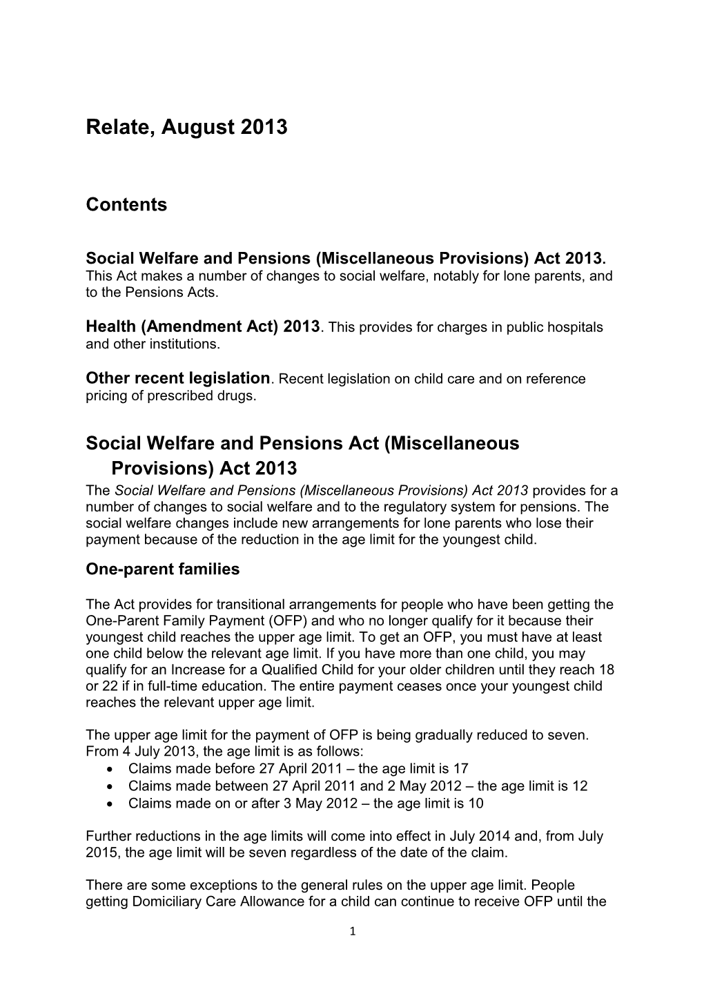 Social Welfare and Pensions Act (Miscellaneous Provisions) Act 2013