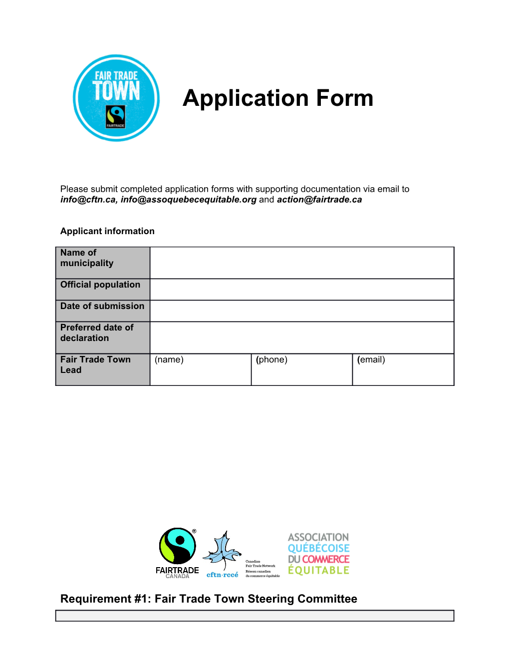 Please Submit Completed Application Forms with Supporting Documentation Via Email to