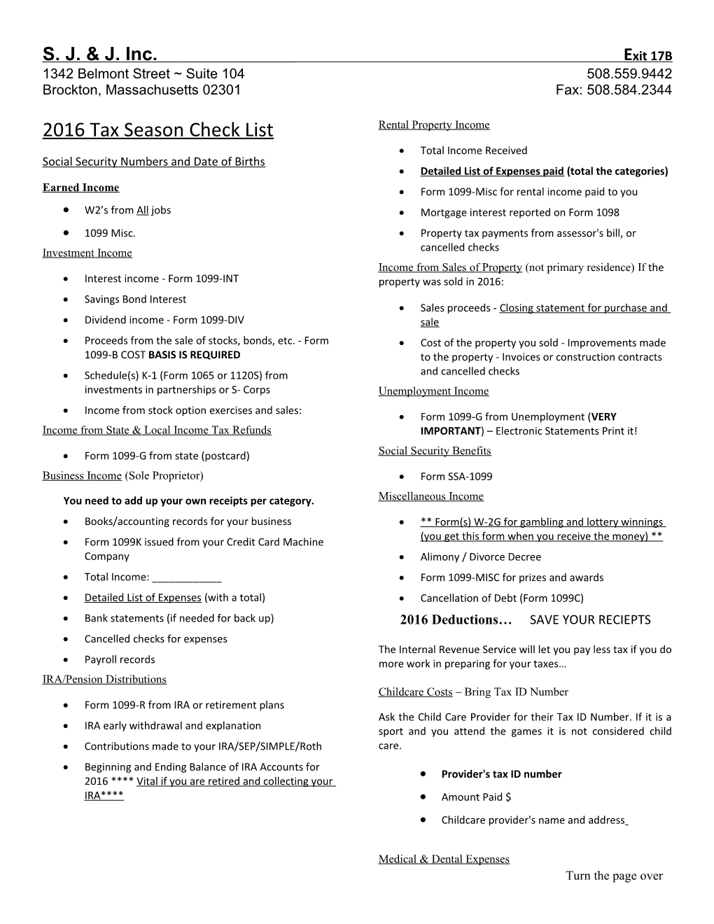 2009 Tax Season Check List