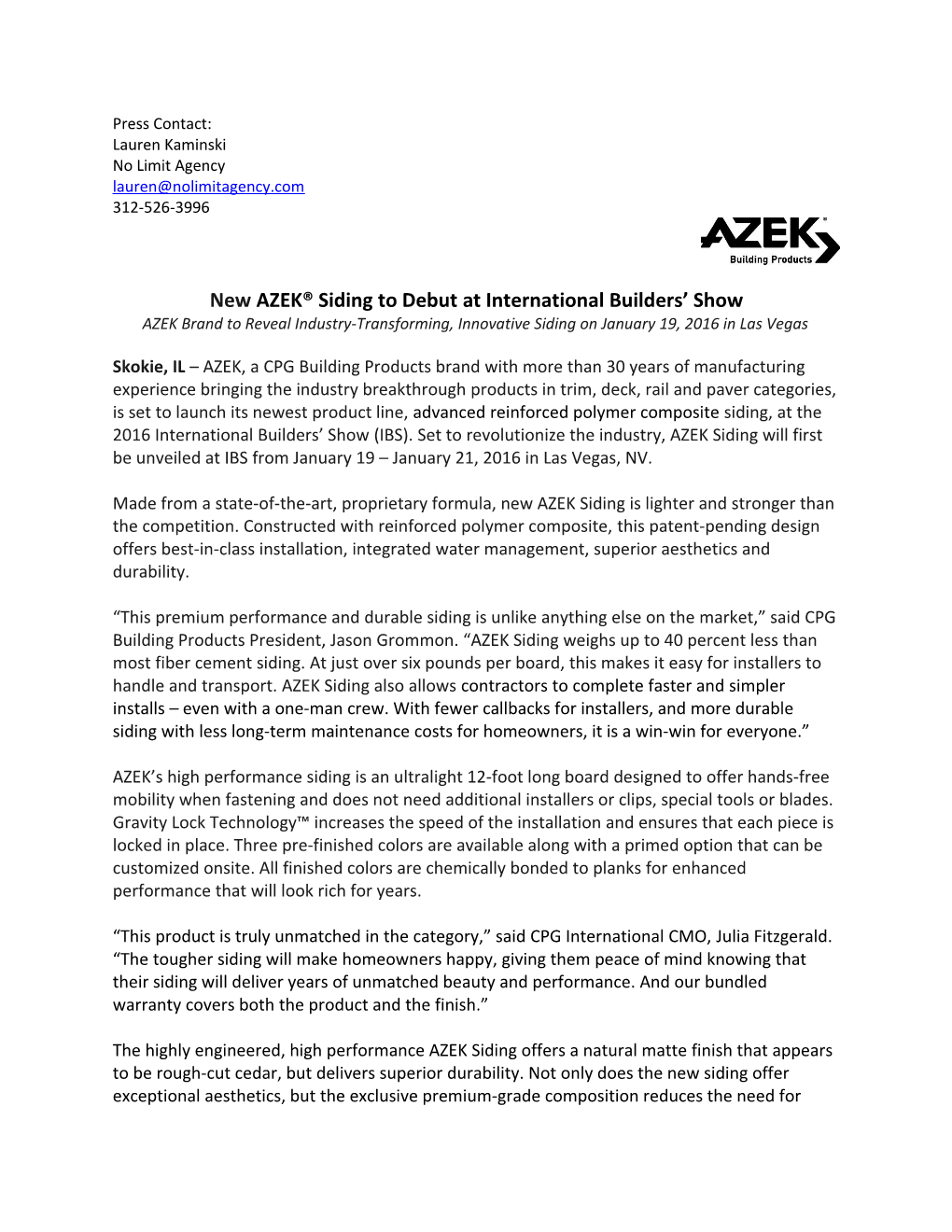 New AZEK Siding to Debut at International Builders Show