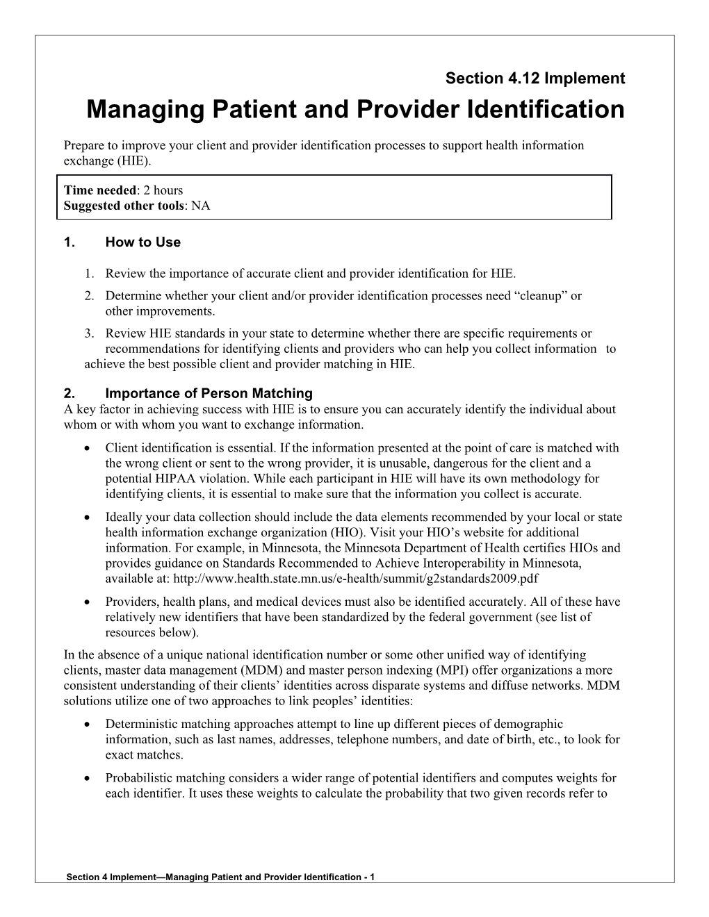 4 Managing Patient and Provider Identification