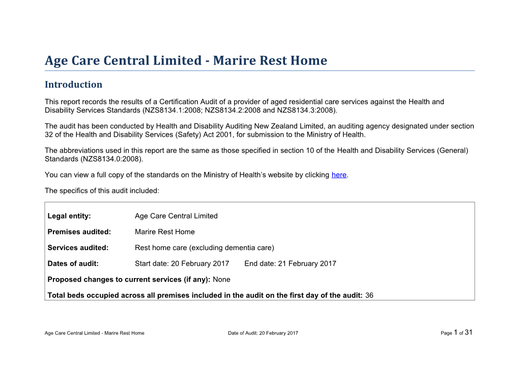 Age Care Central Limited - Marire Rest Home