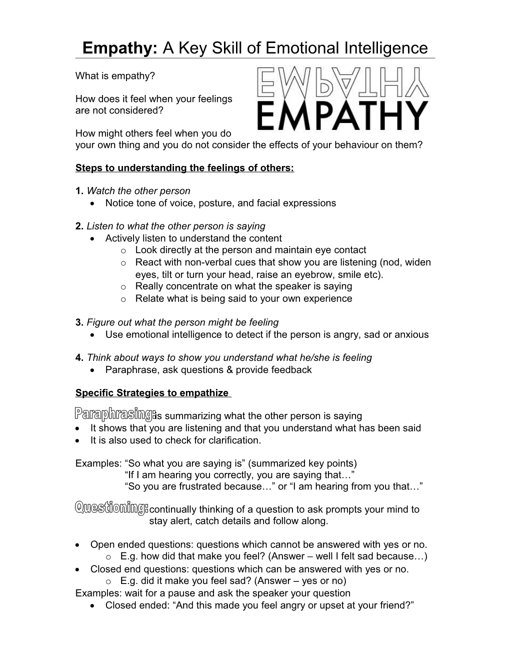 Empathy: a Key Skill of Emotional Intelligence