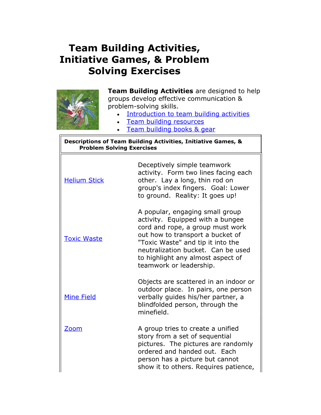 Team Building Activities, Initiative Games, & Problem Solving Exercises