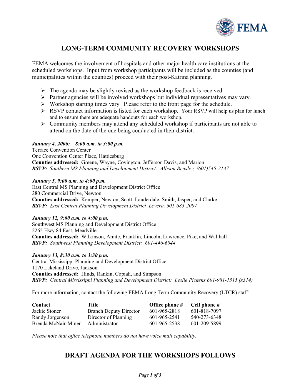 Long-Term Community Recovery Workshop