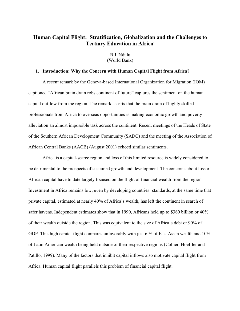 1. Introduction: Why the Concern with Human Capital Flight from Africa?