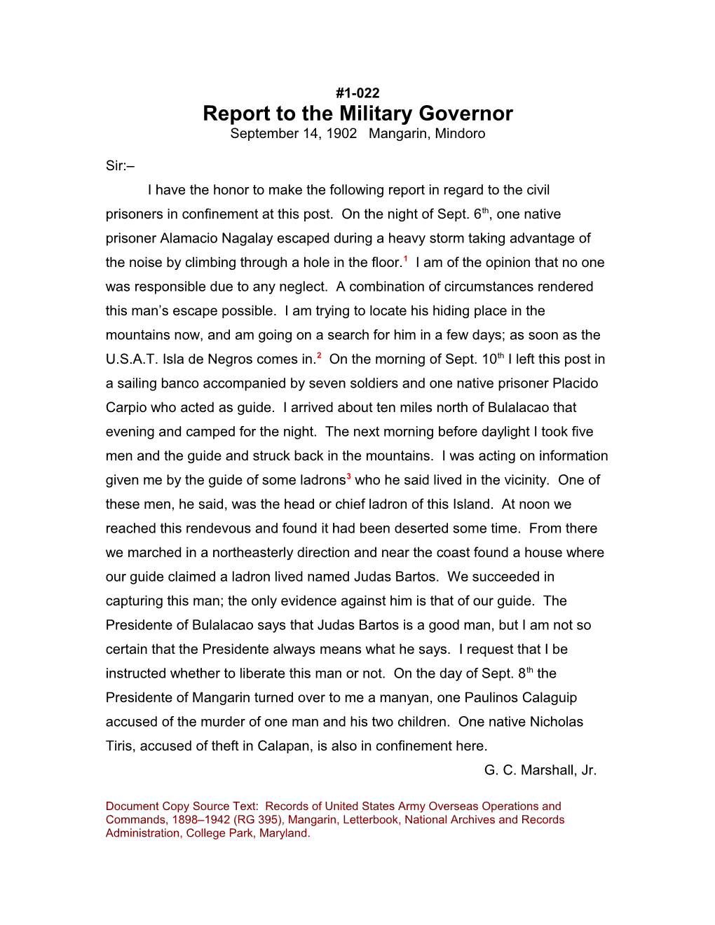 Report to the Military Governor