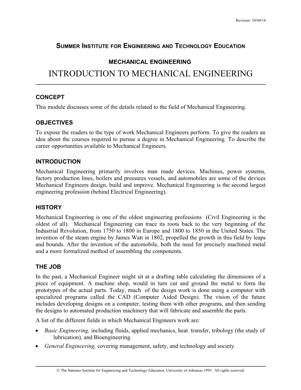 Introduction to Mechanical Engineering