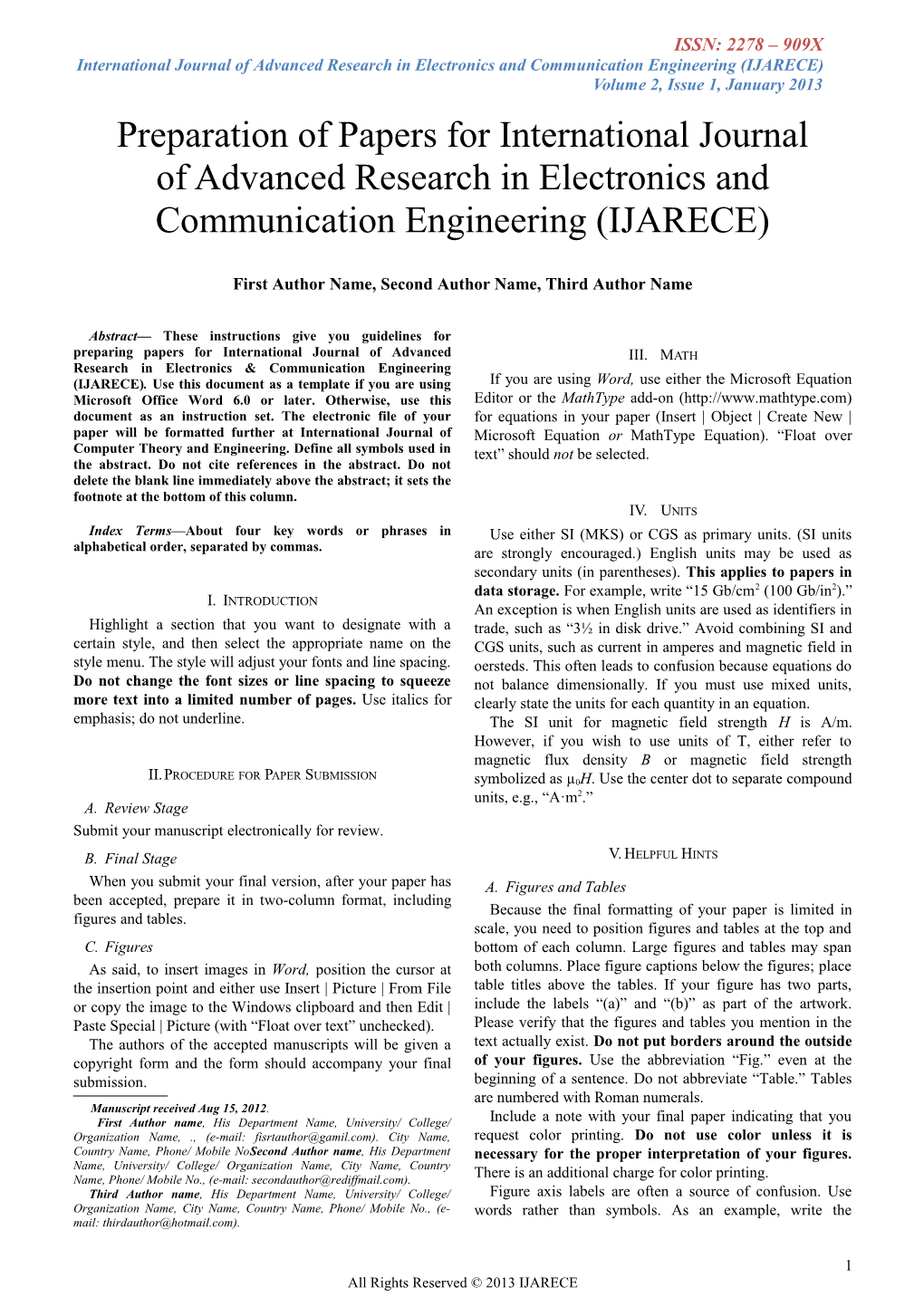 International Journal of Advanced Research in Electronics and Communication Engineering