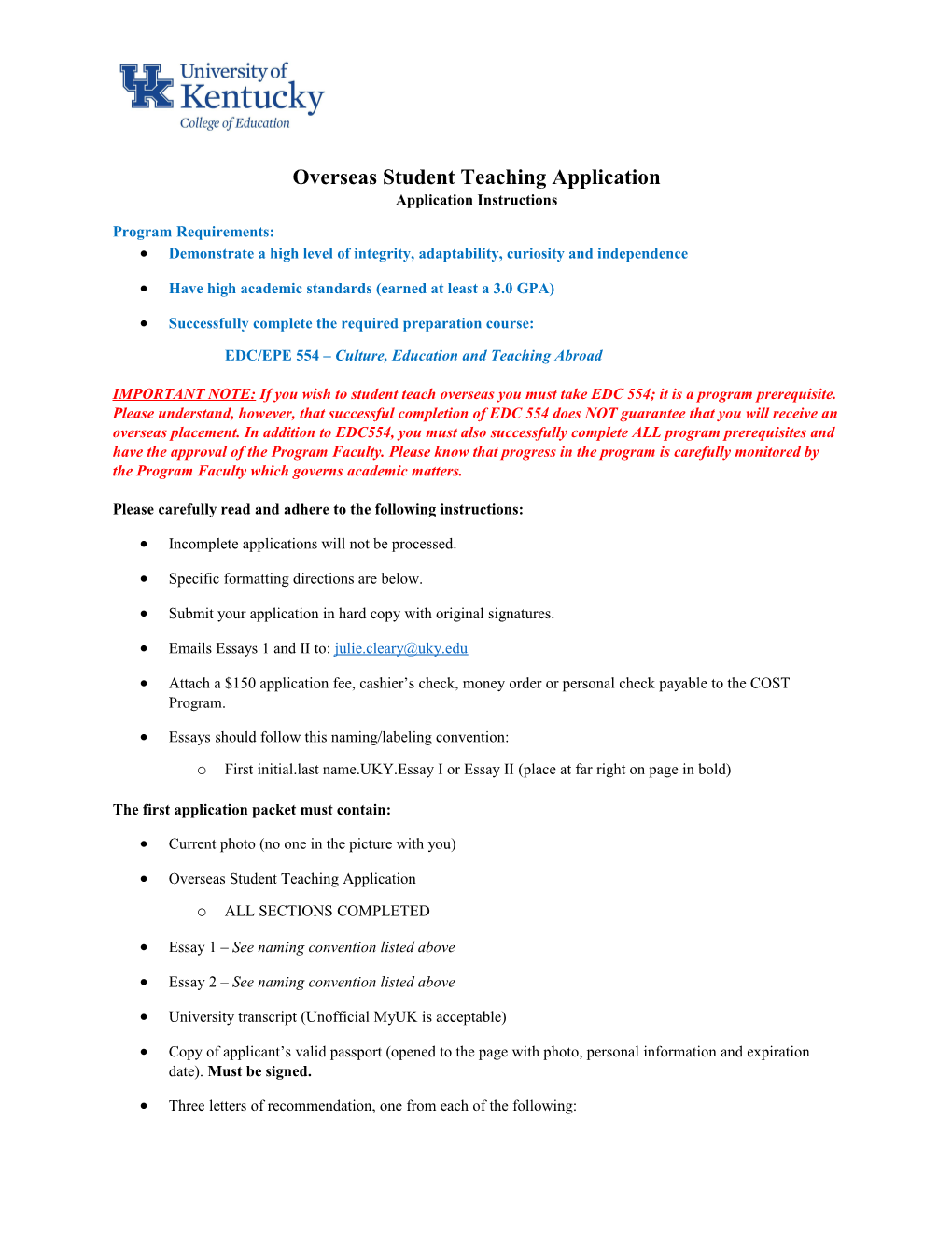 Overseas Student Teaching Application