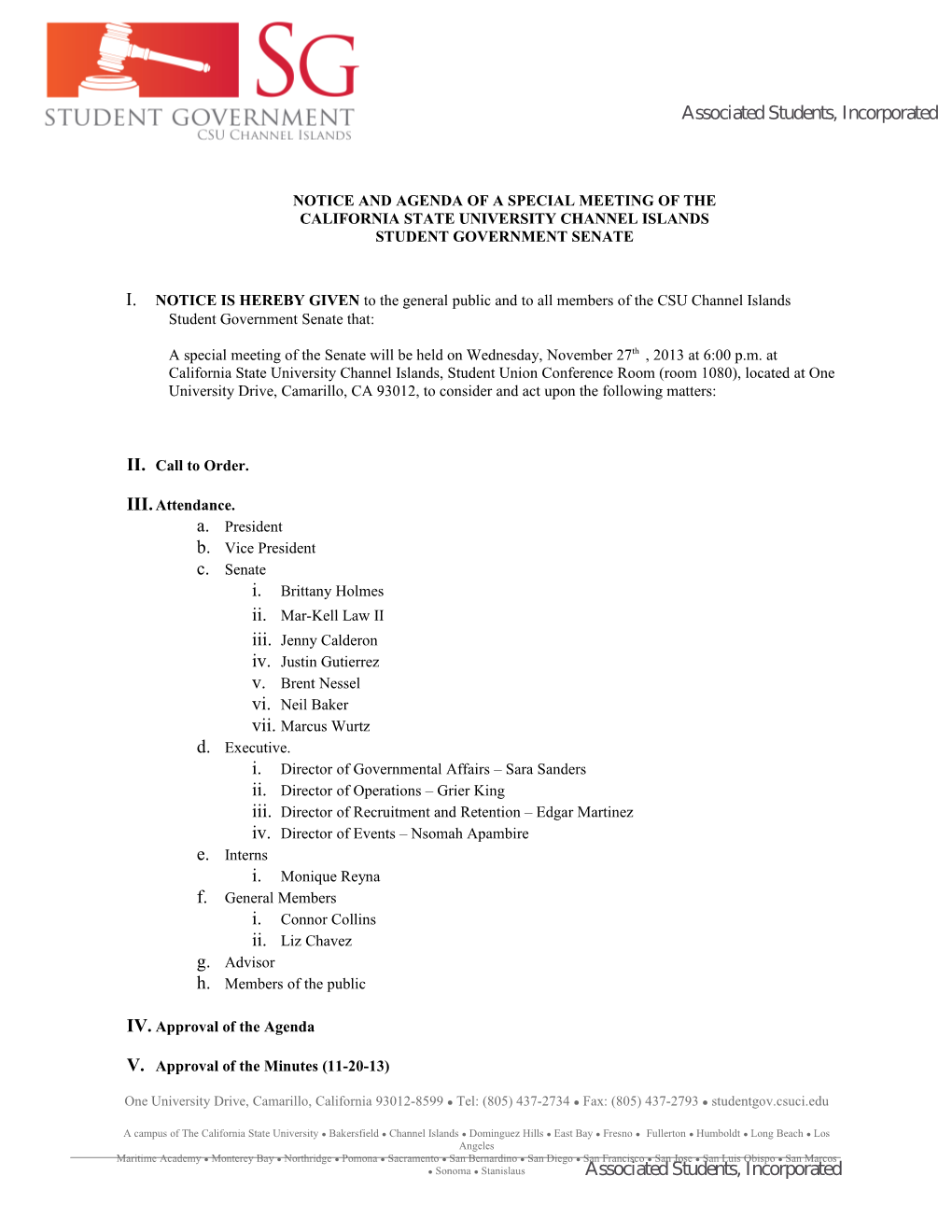 Notice and Agenda of a Special Meeting of The