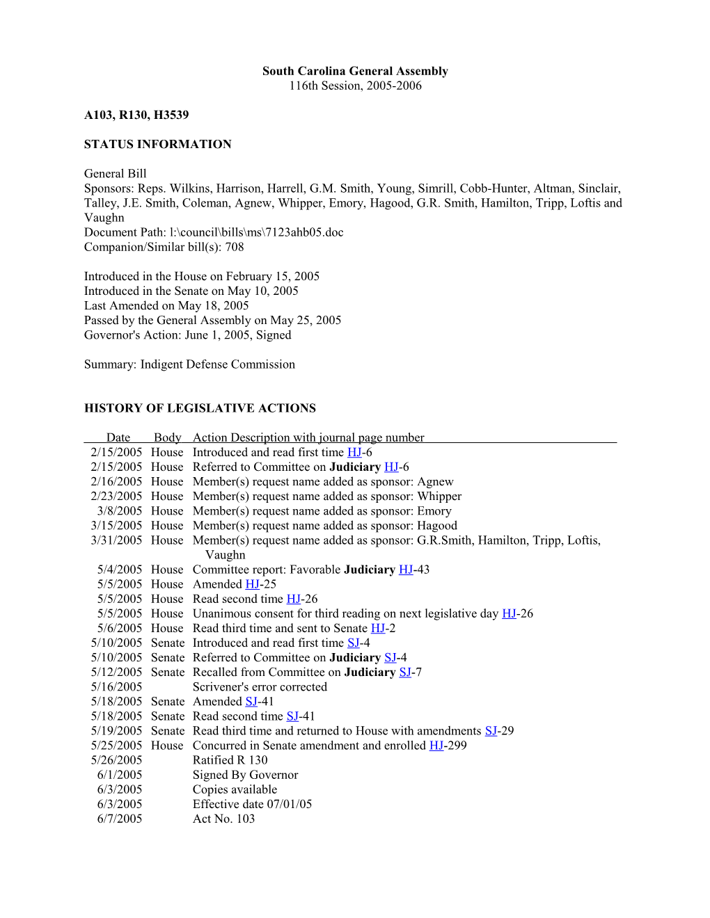 2005-2006 Bill 3539: Indigent Defense Commission - South Carolina Legislature Online