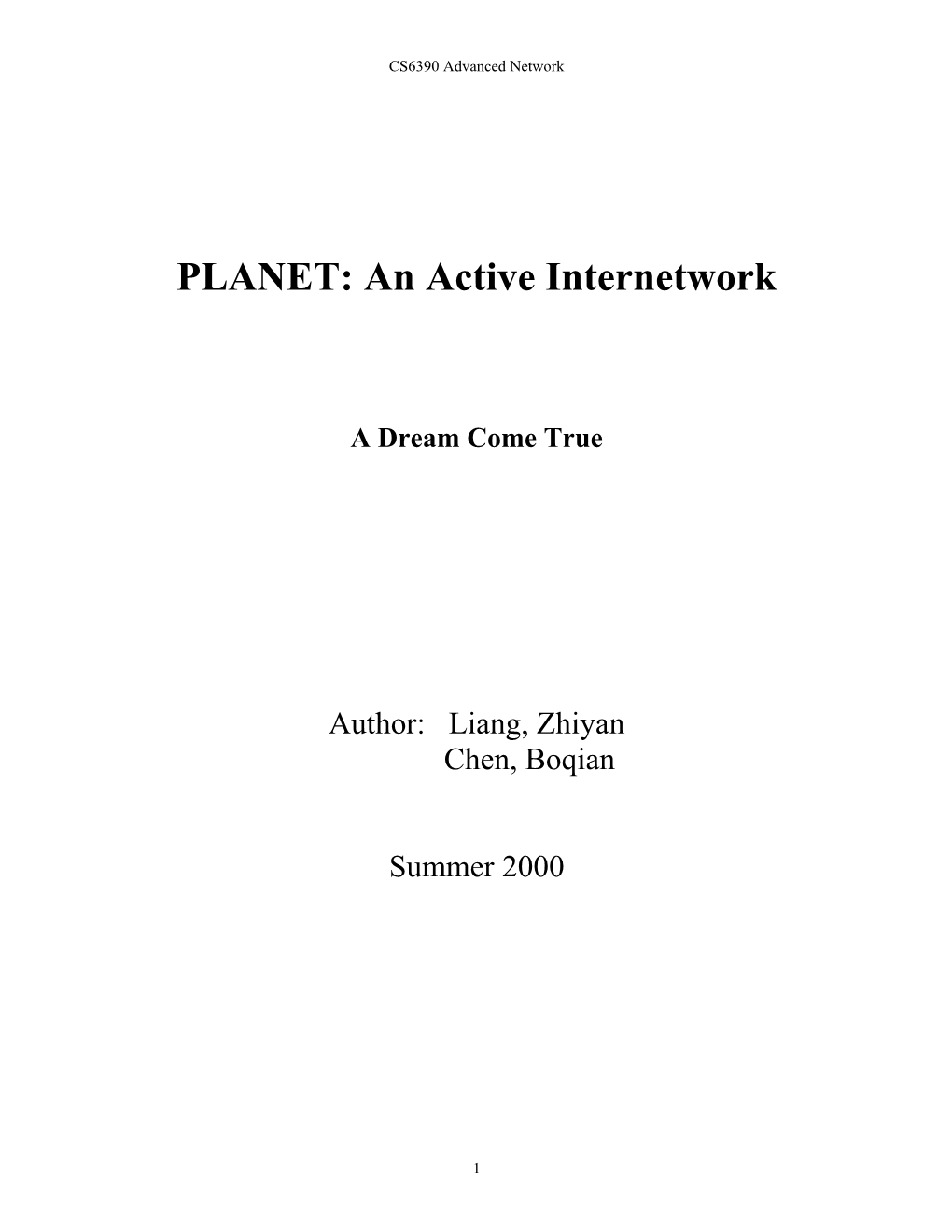 PLANET: an Active Internetwork