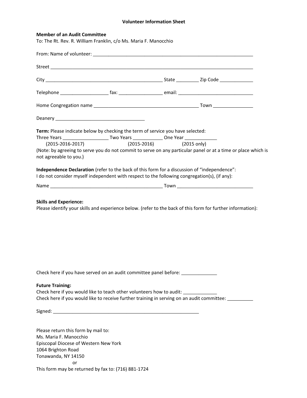 Volunteer Information Sheet