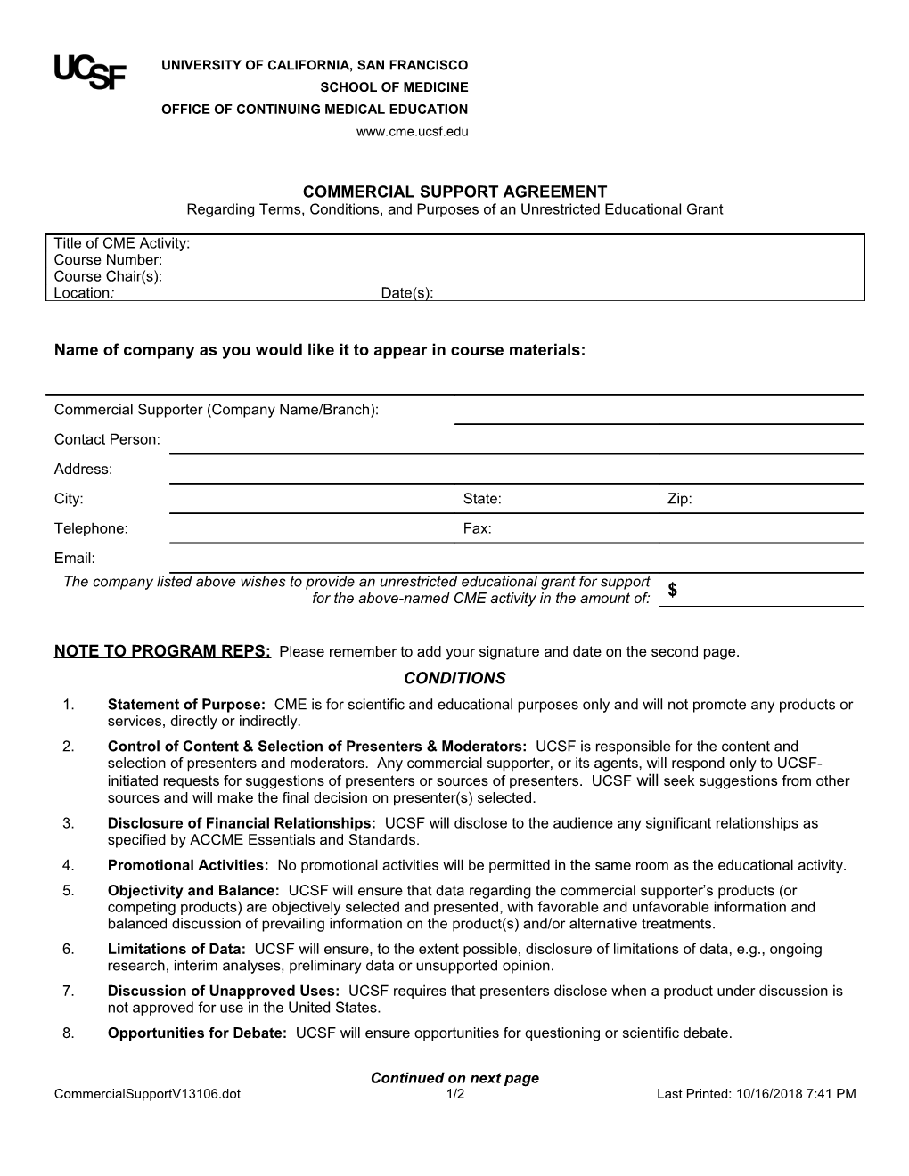 Commercial Support Agreement