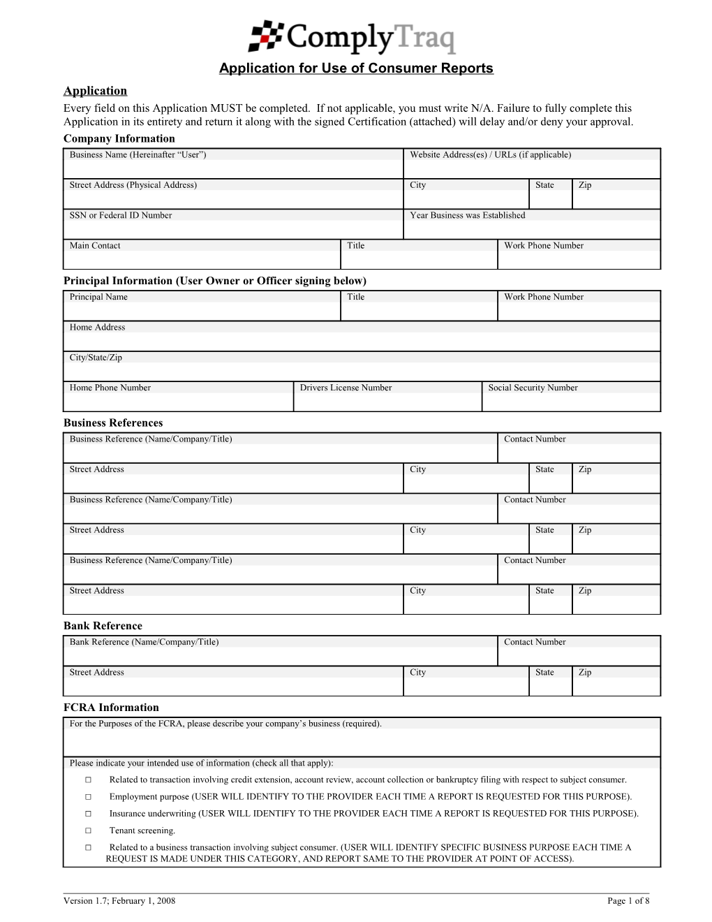 Permissible Purpose Checklist