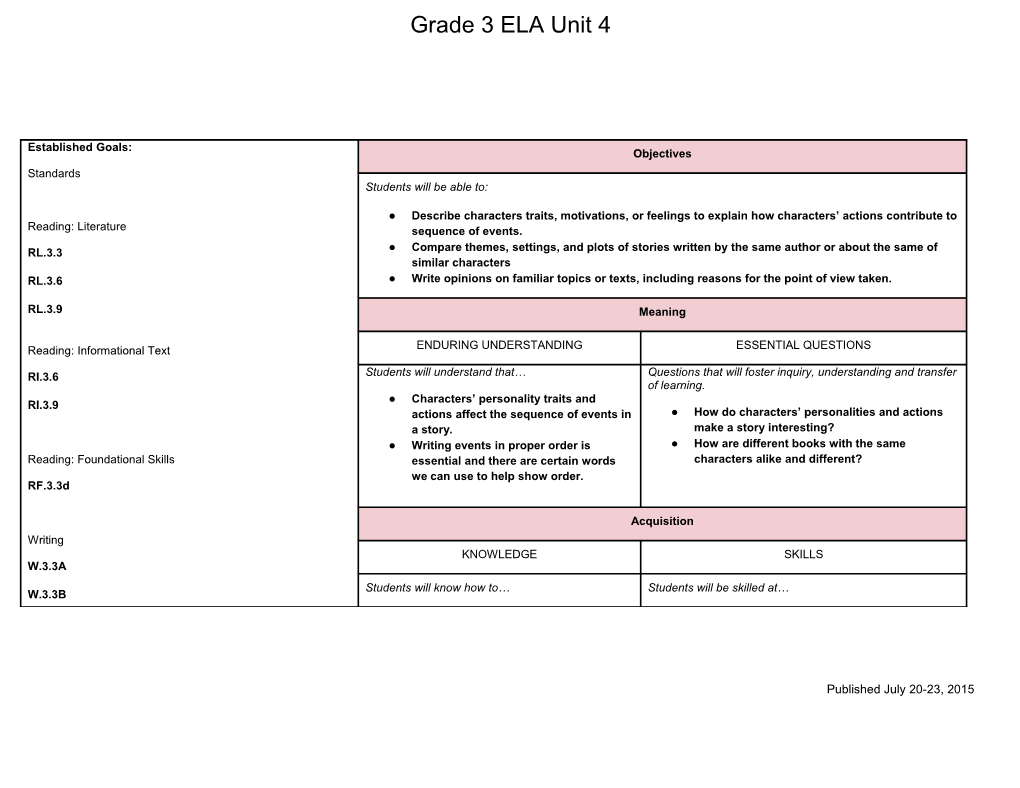 Grade 3 ELA Unit 4