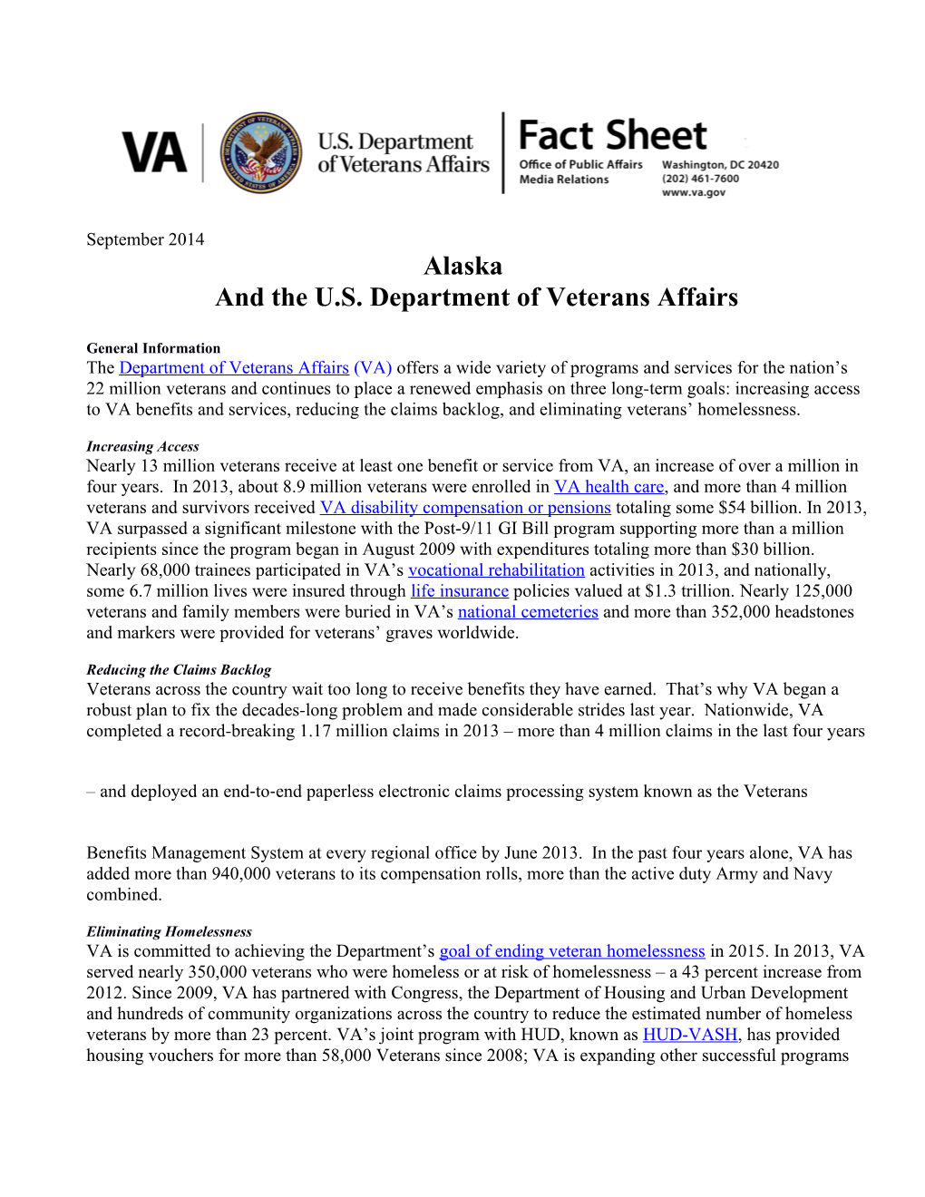 Alaskaand the U.S. Department of Veterans Affairs