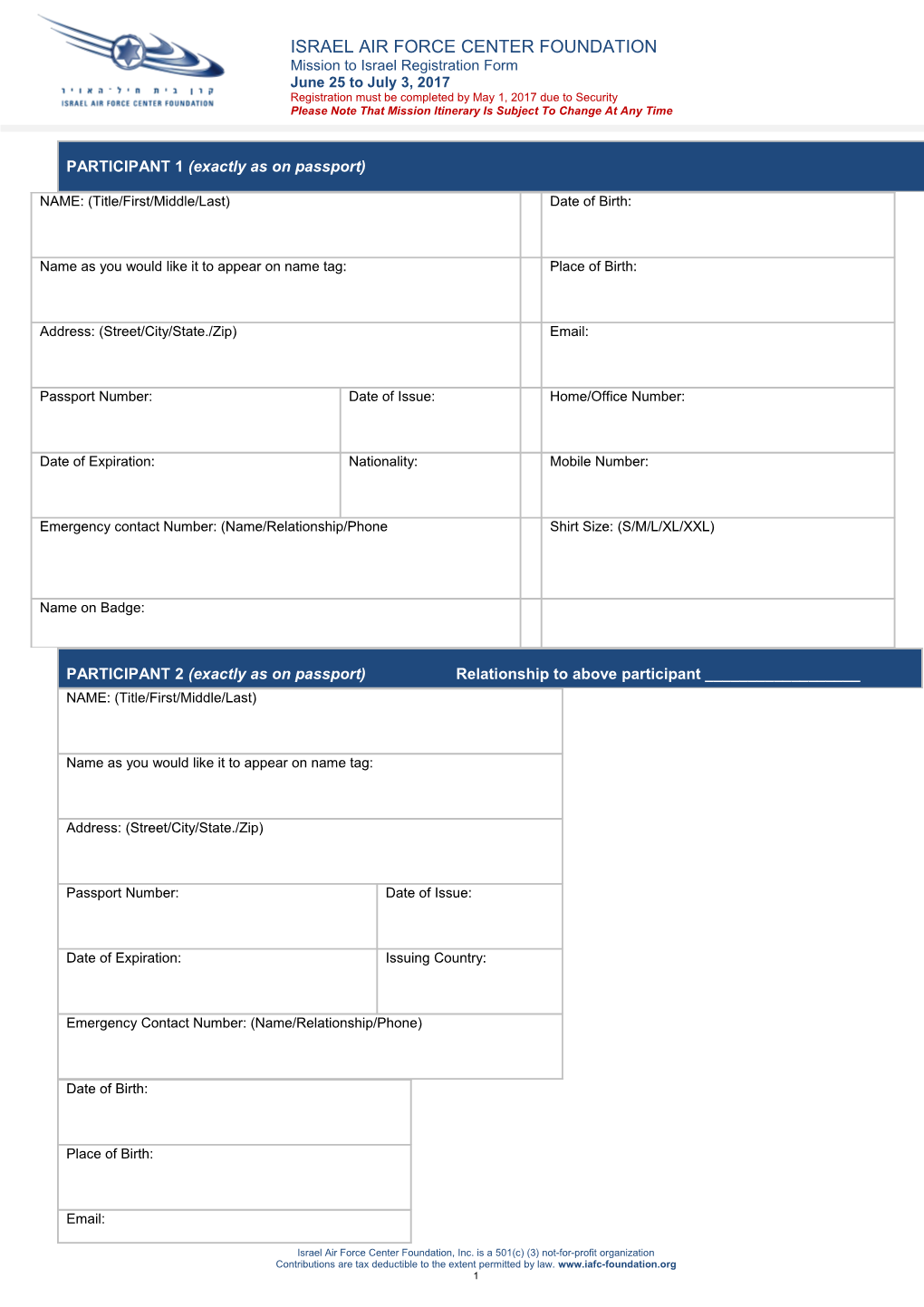 Mission Registration Form: June 22 28, 2008