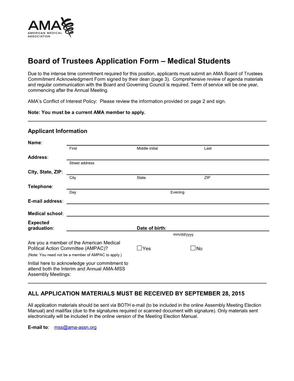 AMA-MSS Board of Trustees Application