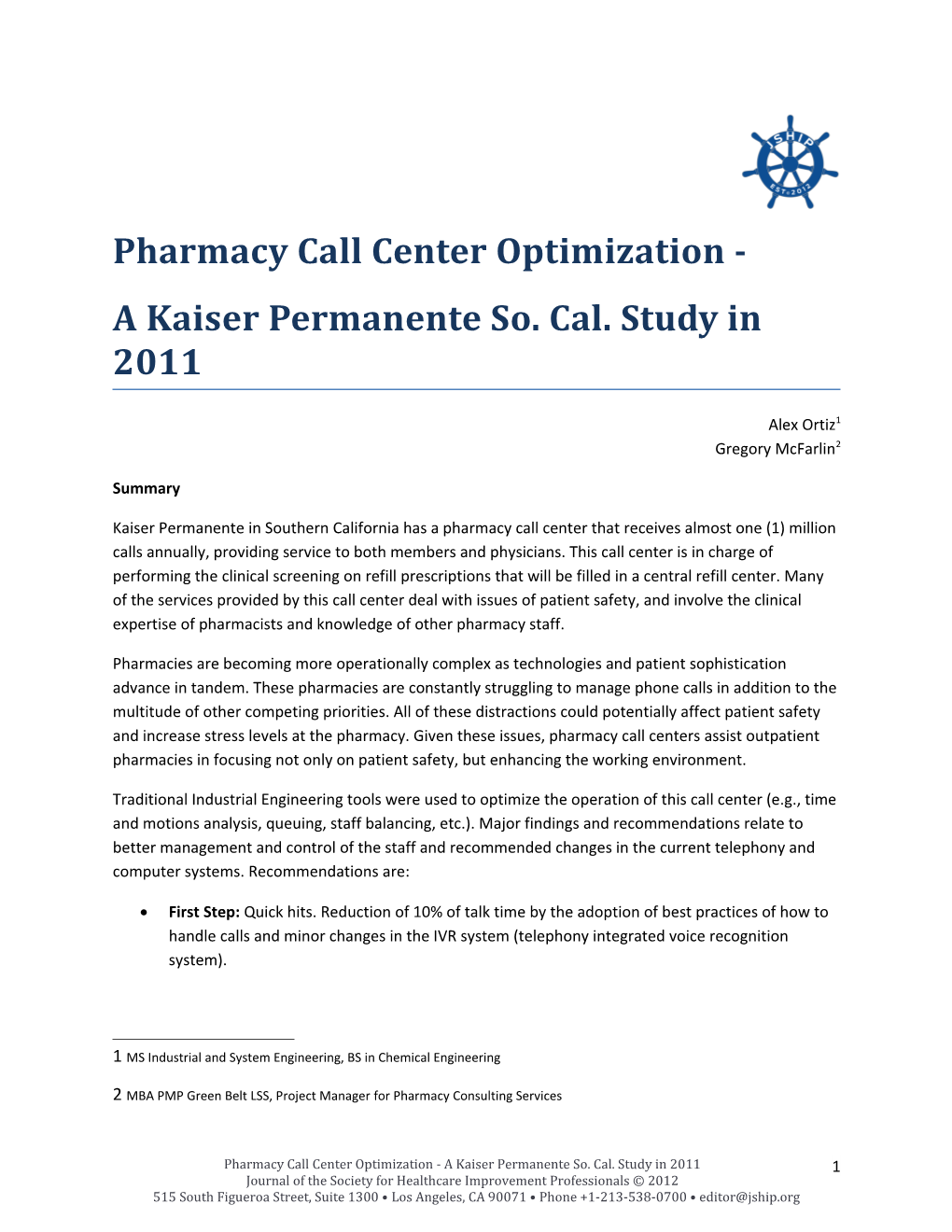Pharmacy Call Center Optimization