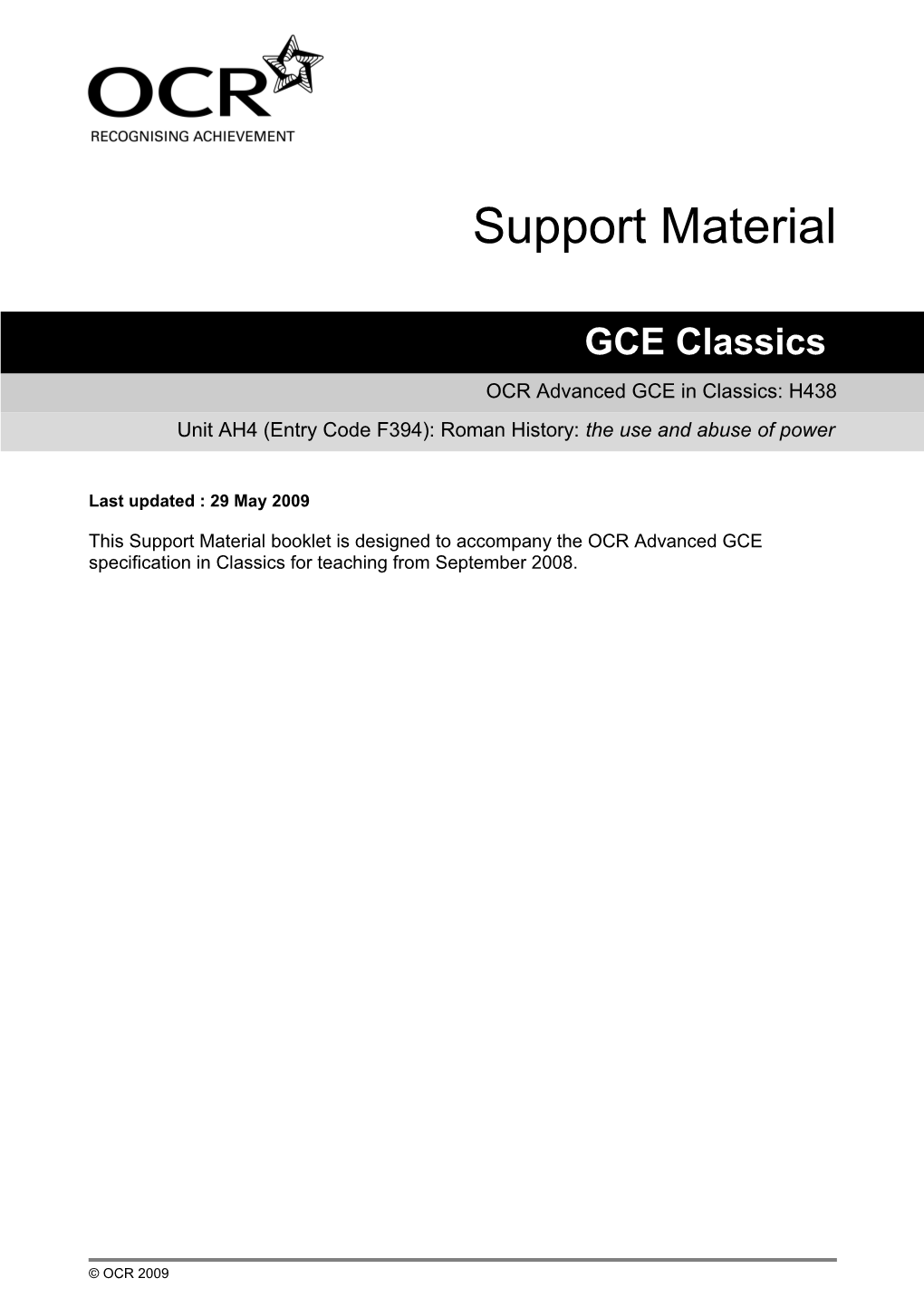 OCR Advanced GCE in Classics: H438