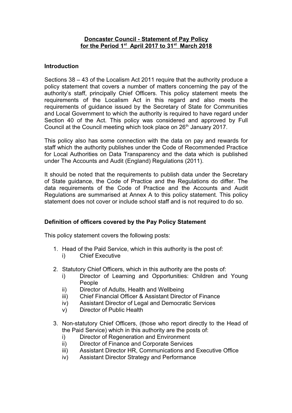 Council Statement of Pay Policy for the Period 1 April 2012 to 31 March 2013