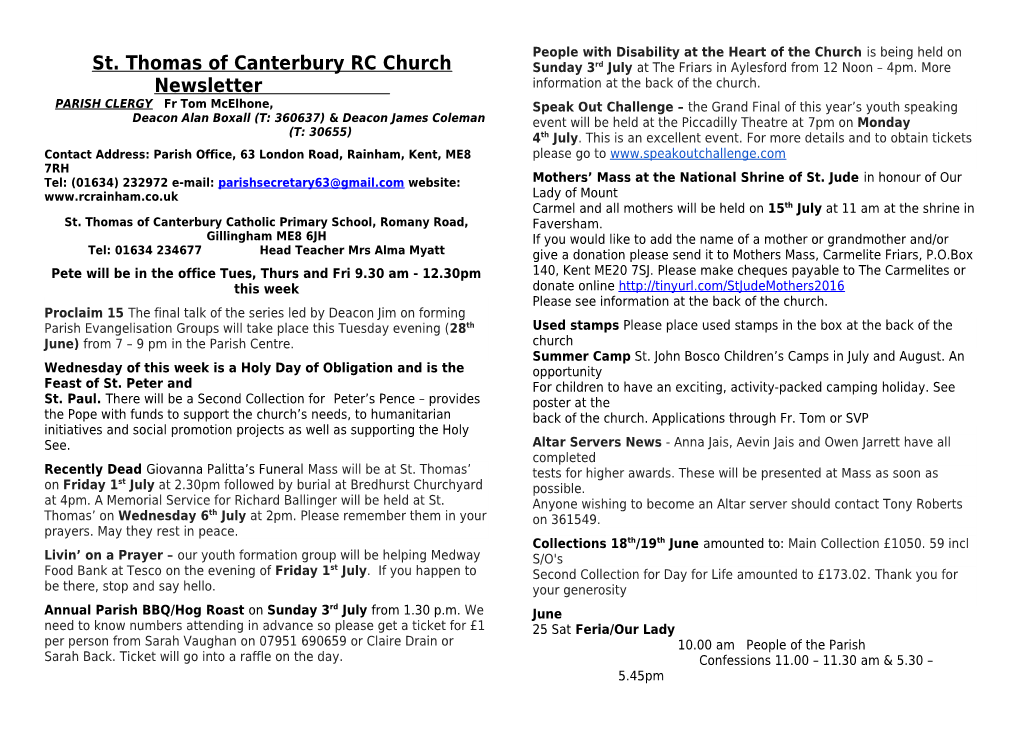 St. Thomas of Canterbury RC Church Newsletter