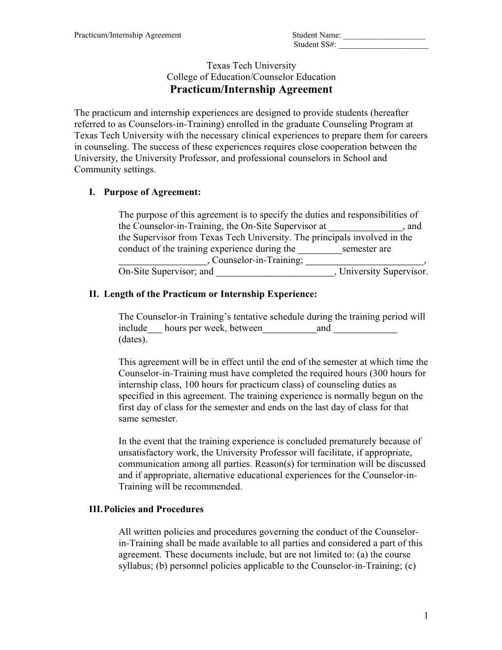 Practicum/Internship Agreement