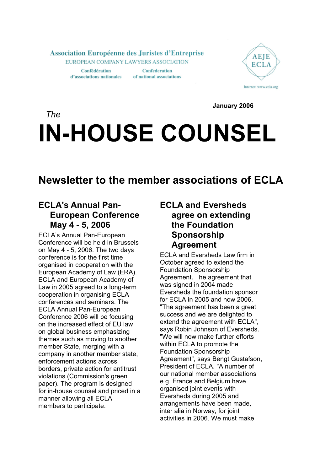Newsletter to the Member Associations of ECLA